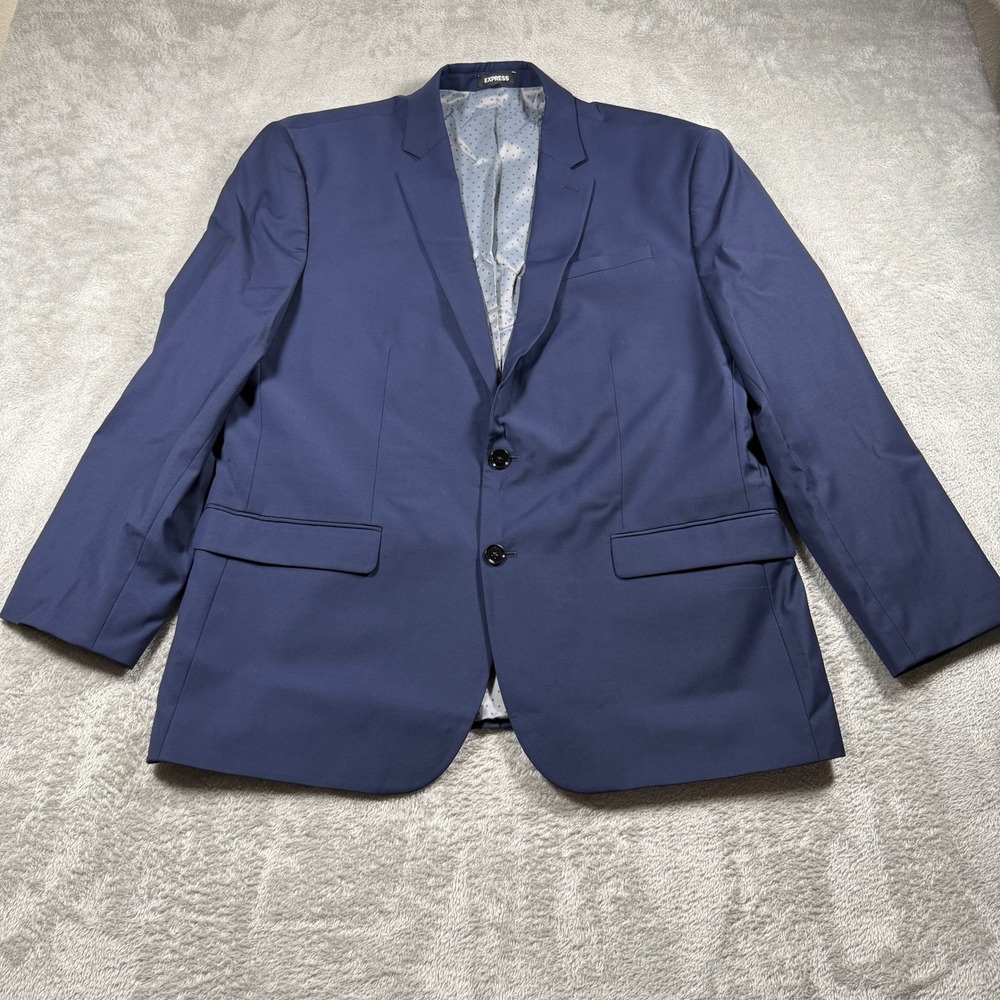 Express Suit Jacket Mens 46R Blue Classic Stretch Wrinkle Resistant